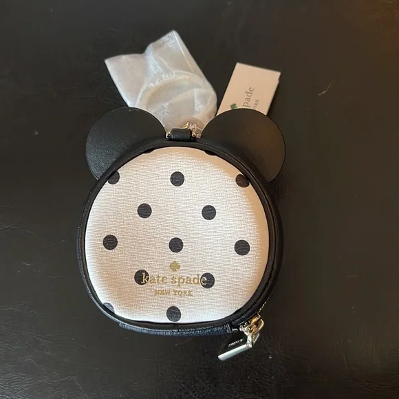 KATE SPADE LEATHER DISNEY X MINNIE MOUSE COIN PURSE KEYCHAIN Polka